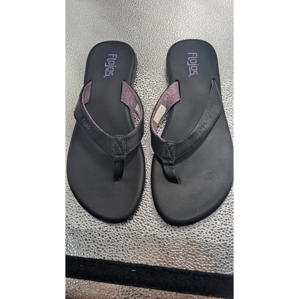 Flojos Womens Flip Flop Sandals Black Purple Thong Comfort Size 9 Casual Summer